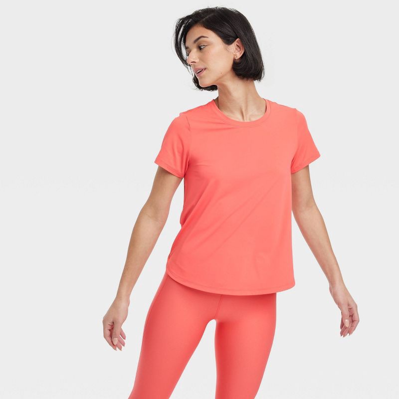 slide 5 of 6, Women's Mesh Back Short Sleeve T-Shirt - All In Motion™ Coral Red XL: Moisture Wicking, Quick Dry, UPF 50+, 1 ct