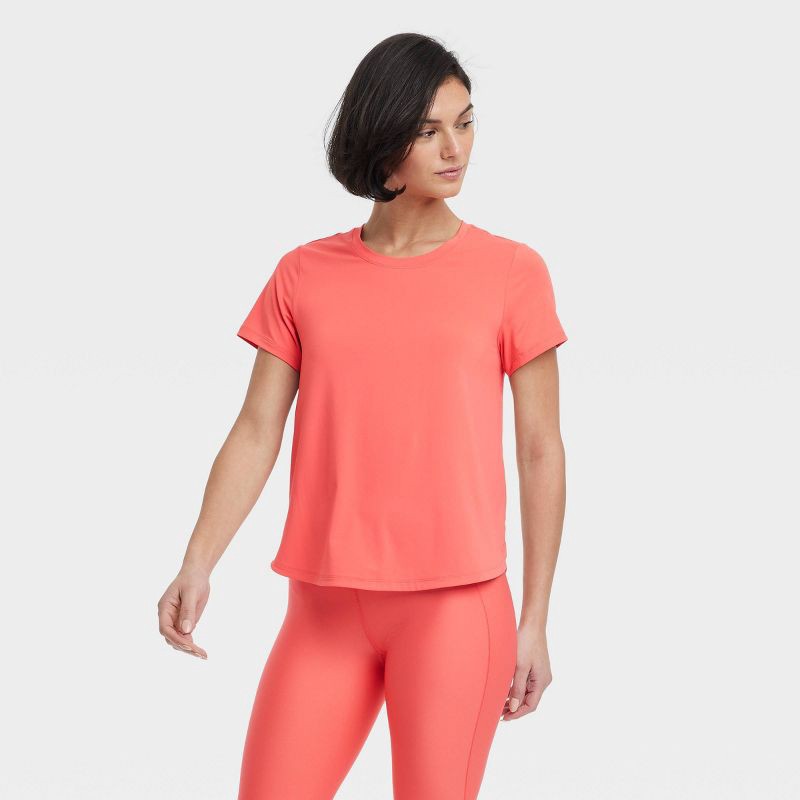 slide 1 of 6, Women's Mesh Back Short Sleeve T-Shirt - All In Motion™ Coral Red XL: Moisture Wicking, Quick Dry, UPF 50+, 1 ct