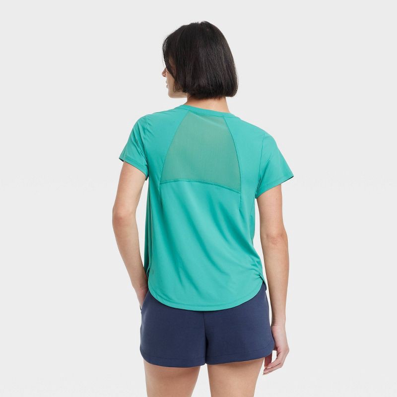 slide 2 of 6, Women's Mesh Back Short Sleeve T-Shirt - All In Motion™ Teal Green L: Relaxed Fit, Moisture Wicking, UPF 50+, 1 ct
