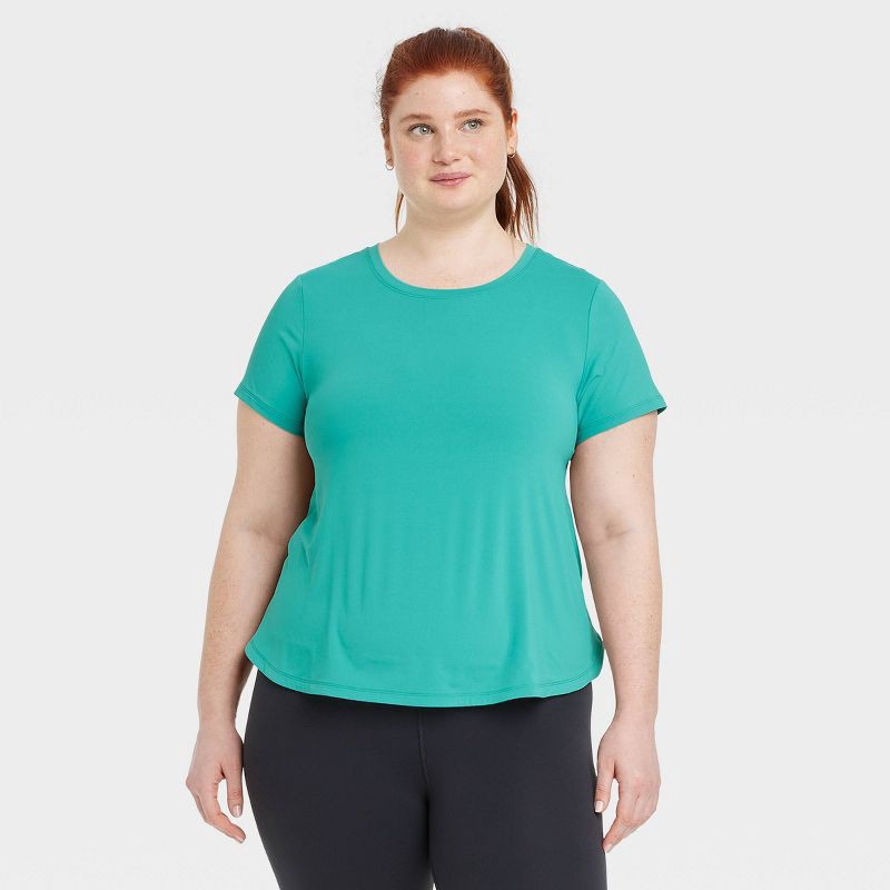 slide 3 of 6, Women's Mesh Back Short Sleeve T-Shirt - All In Motion™ Teal Green L: Relaxed Fit, Moisture Wicking, UPF 50+, 1 ct