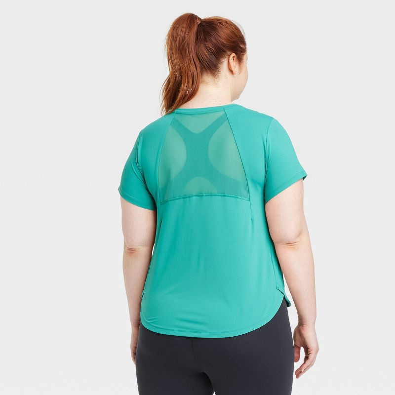 slide 4 of 6, Women's Mesh Back Short Sleeve T-Shirt - All In Motion™ Teal Green L: Relaxed Fit, Moisture Wicking, UPF 50+, 1 ct