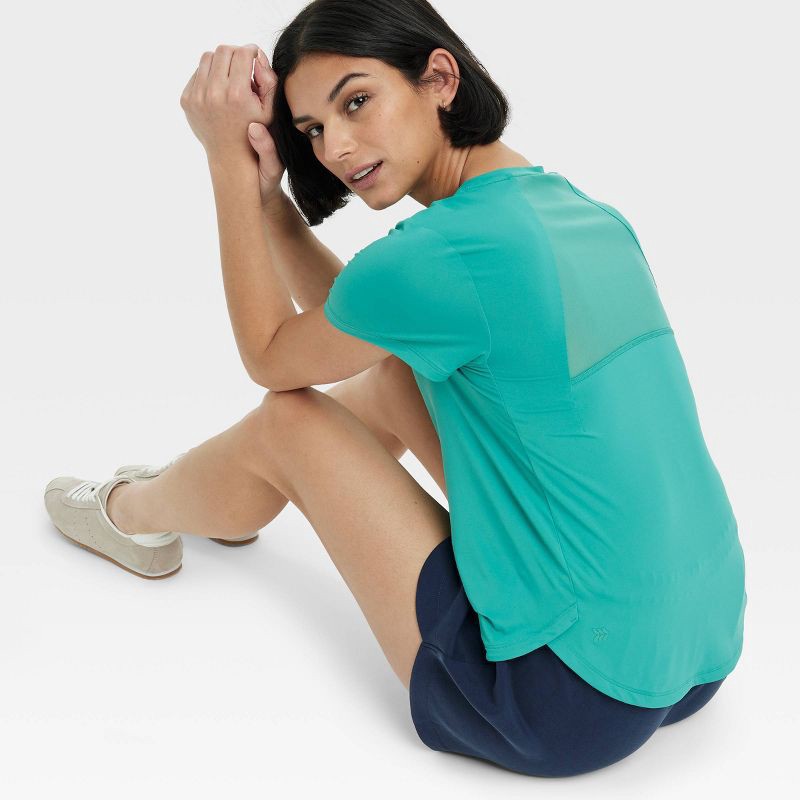 slide 5 of 6, Women's Mesh Back Short Sleeve T-Shirt - All In Motion™ Teal Green L: Relaxed Fit, Moisture Wicking, UPF 50+, 1 ct