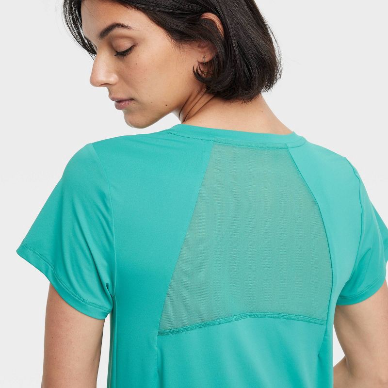 slide 6 of 6, Women's Mesh Back Short Sleeve T-Shirt - All In Motion™ Teal Green L: Relaxed Fit, Moisture Wicking, UPF 50+, 1 ct