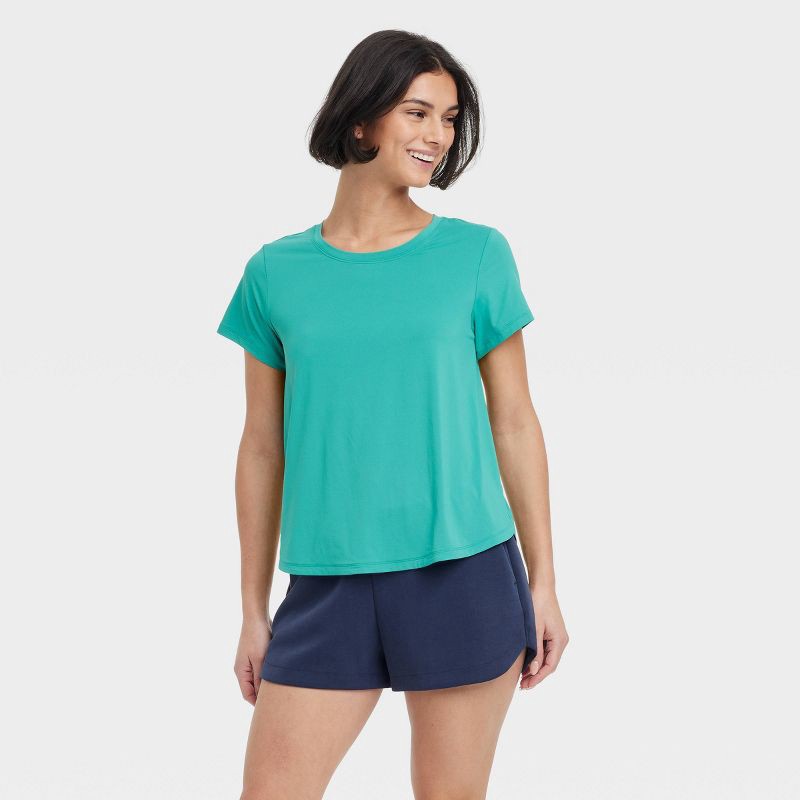 slide 1 of 6, Women's Mesh Back Short Sleeve T-Shirt - All In Motion™ Teal Green L: Relaxed Fit, Moisture Wicking, UPF 50+, 1 ct