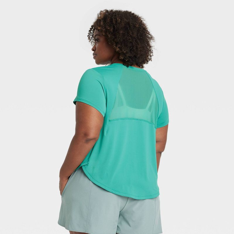 slide 2 of 3, Women's Mesh Back Short Sleeve T-Shirt - All In Motion™ Teal Green XXL: Relaxed Fit, Moisture Wicking, UPF 50+, 1 ct