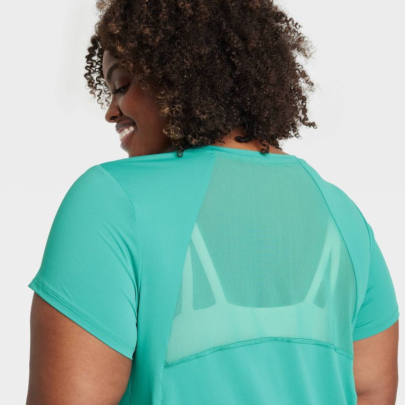 slide 3 of 3, Women's Mesh Back Short Sleeve T-Shirt - All In Motion™ Teal Green XXL: Relaxed Fit, Moisture Wicking, UPF 50+, 1 ct