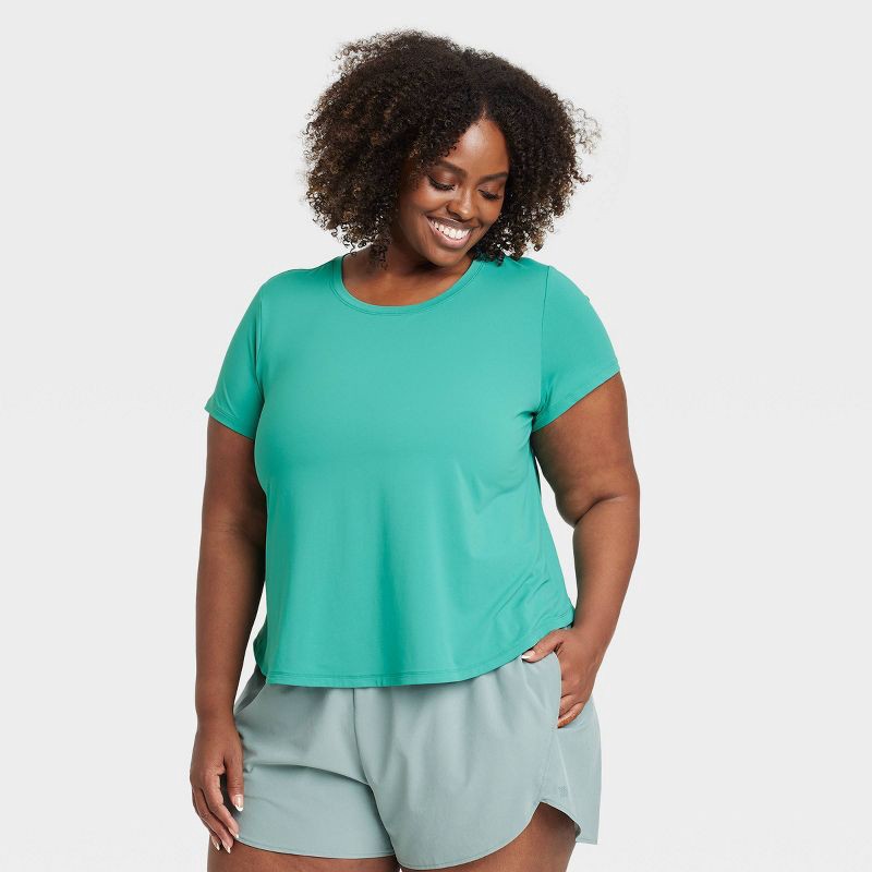 slide 1 of 3, Women's Mesh Back Short Sleeve T-Shirt - All In Motion™ Teal Green XXL: Relaxed Fit, Moisture Wicking, UPF 50+, 1 ct