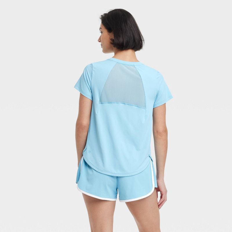 slide 2 of 6, Women's Mesh Back Short Sleeve T-Shirt - All In Motion™ Blue XS: Recycled Polyester, Spandex, Moisture Wicking, UPF 50+, 1 ct