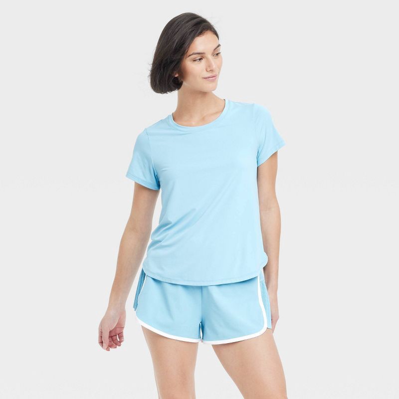 slide 1 of 6, Women's Mesh Back Short Sleeve T-Shirt - All In Motion™ Blue XS: Recycled Polyester, Spandex, Moisture Wicking, UPF 50+, 1 ct