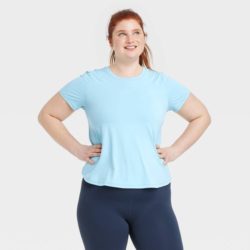 slide 3 of 6, Women's Mesh Back Short Sleeve T-Shirt - All In Motion™ Blue XS: Recycled Polyester, Spandex, Moisture Wicking, UPF 50+, 1 ct