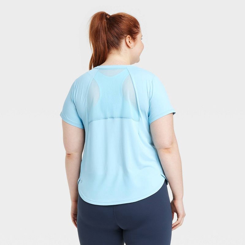 slide 4 of 6, Women's Mesh Back Short Sleeve T-Shirt - All In Motion™ Blue XS: Recycled Polyester, Spandex, Moisture Wicking, UPF 50+, 1 ct