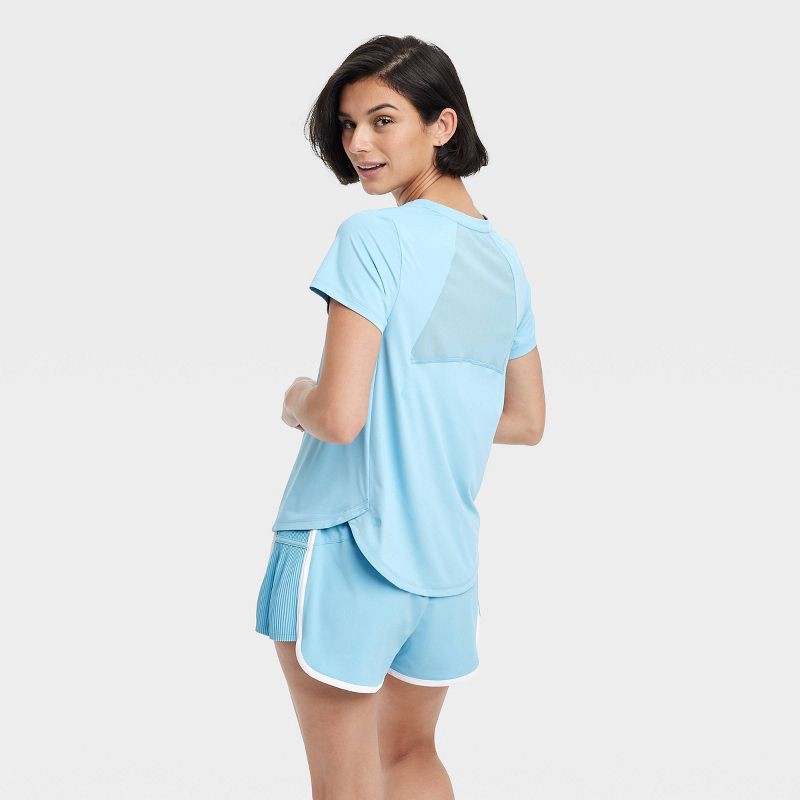 slide 5 of 6, Women's Mesh Back Short Sleeve T-Shirt - All In Motion™ Blue XS: Recycled Polyester, Spandex, Moisture Wicking, UPF 50+, 1 ct