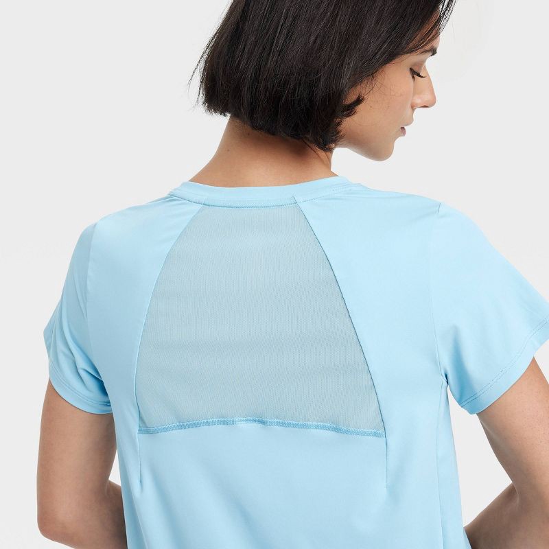 slide 6 of 6, Women's Mesh Back Short Sleeve T-Shirt - All In Motion™ Blue XS: Recycled Polyester, Spandex, Moisture Wicking, UPF 50+, 1 ct
