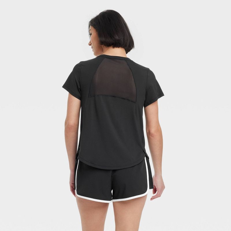 slide 2 of 6, Women's Mesh Back Short Sleeve T-Shirt - All In Motion™ Black L: Recycled Polyester, Quick Dry, UPF 50+, 1 ct
