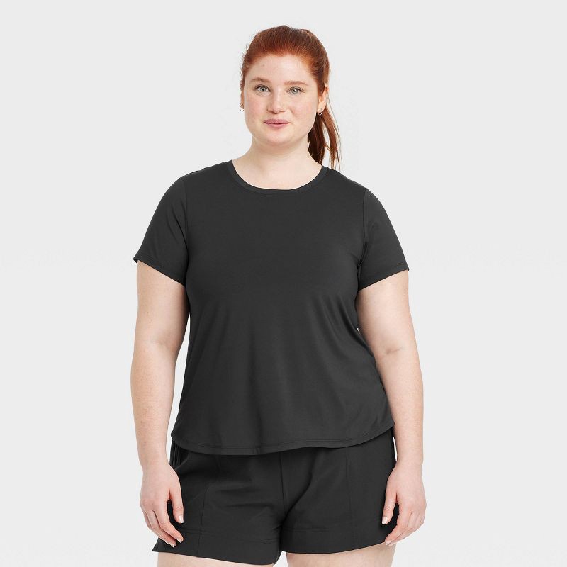 slide 3 of 6, Women's Mesh Back Short Sleeve T-Shirt - All In Motion™ Black L: Recycled Polyester, Quick Dry, UPF 50+, 1 ct