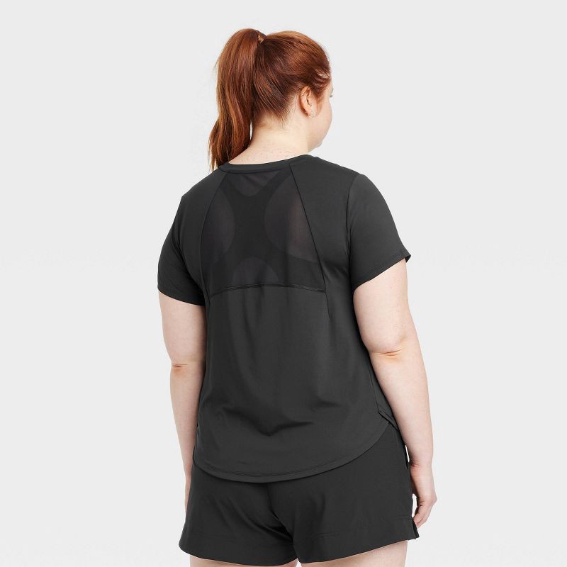 slide 4 of 6, Women's Mesh Back Short Sleeve T-Shirt - All In Motion™ Black L: Recycled Polyester, Quick Dry, UPF 50+, 1 ct
