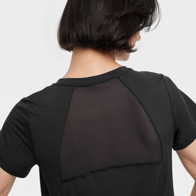slide 6 of 6, Women's Mesh Back Short Sleeve T-Shirt - All In Motion™ Black L: Recycled Polyester, Quick Dry, UPF 50+, 1 ct