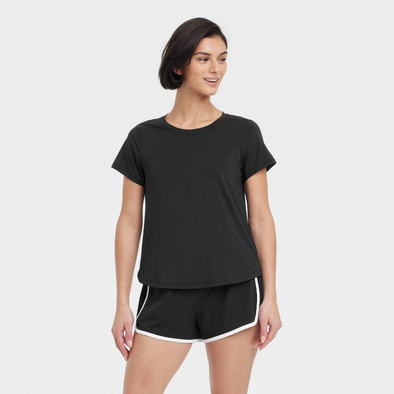slide 1 of 6, Women's Mesh Back Short Sleeve T-Shirt - All In Motion™ Black L: Recycled Polyester, Quick Dry, UPF 50+, 1 ct