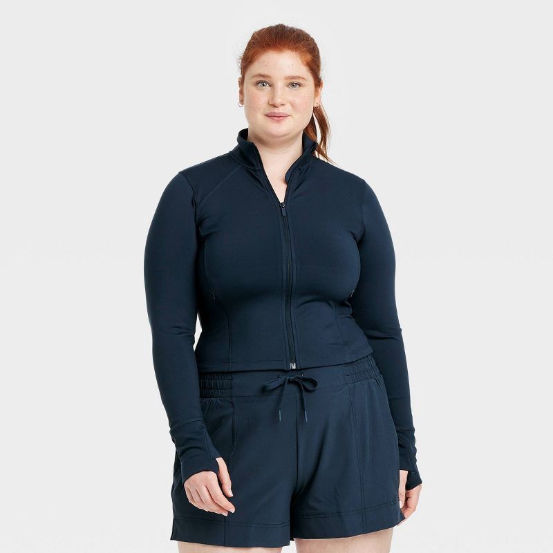 slide 3 of 5, Women's Dynamic Flex Full Zip Jacket - All In Motion™ Navy Blue S: Moisture Wicking, Quick Dry, UPF 50+, 1 ct