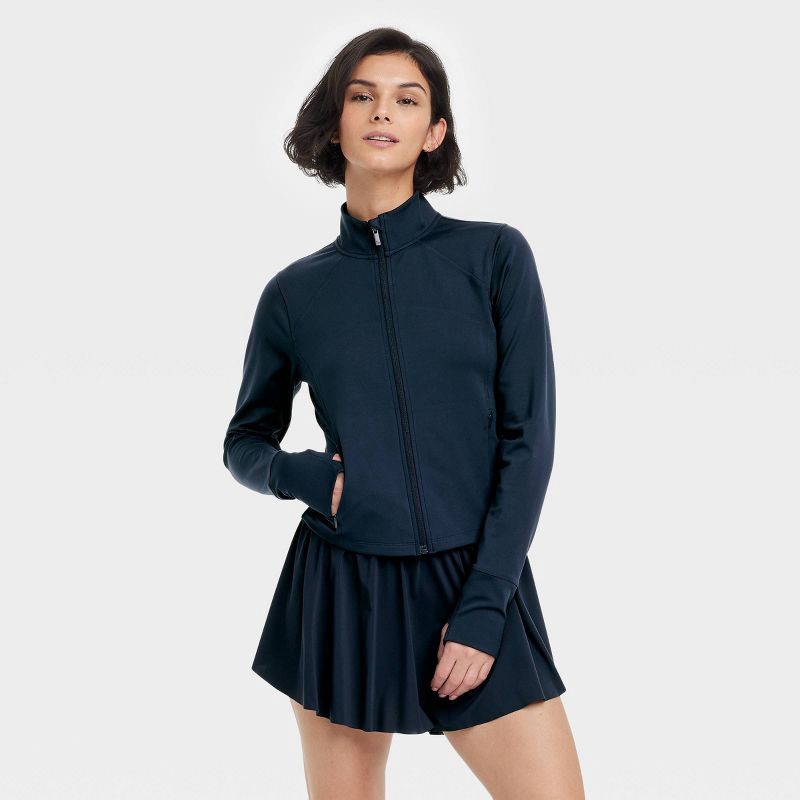 slide 1 of 5, Women's Dynamic Flex Full Zip Jacket - All In Motion™ Navy Blue M: Moisture Wicking, Quick Dry, UPF 50+, Stretch Thumbhole Cuff, 1 ct