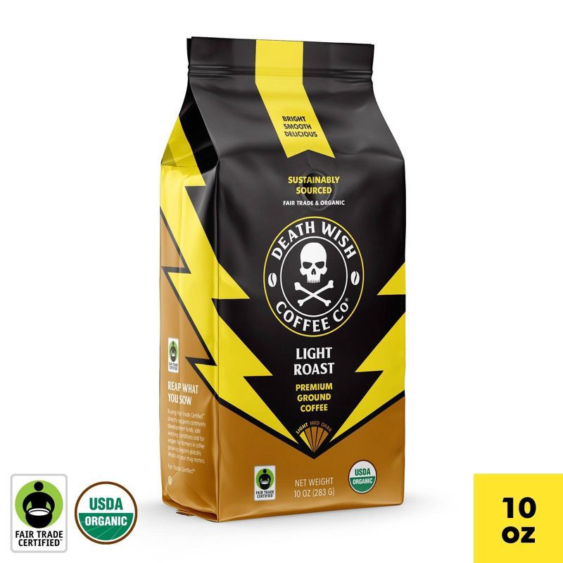 slide 1 of 5, Death Wish Coffee Co Death Wish Coffee Fair Trade Organic Light Roast Ground Coffee - 10oz, 10 oz