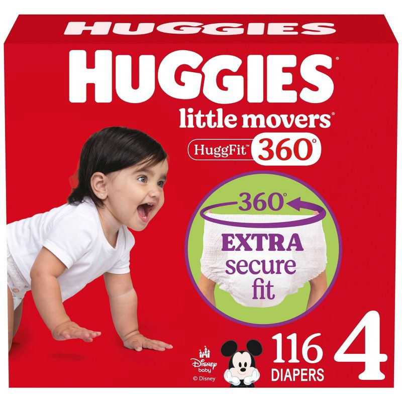 slide 1 of 14, Huggies Little Movers HuggFit 360 Pull On Diapers - Size 4 - 116ct, 4 x 116 ct
