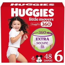 Huggies Little Movers HuggFit 360 Pull On Diapers - Size 6 - 48ct: SnugFit Waistband, Absorbent Wood Fluff Pulp, 35+ lbs