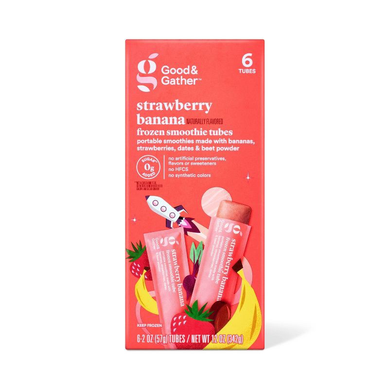 slide 1 of 4, Naturally Flavored Strawberry Banana Frozen Smoothie Tubes - 12oz/6ct - Good & Gather™, 6 ct; 12 oz