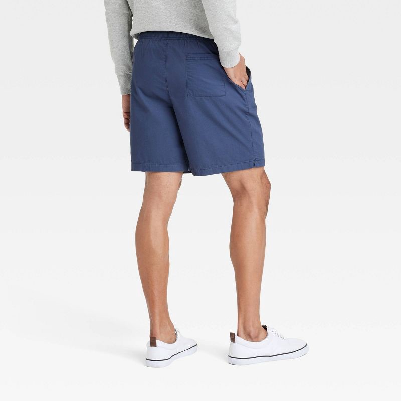 slide 2 of 3, Men's 7" Pull-On Shorts - Goodfellow & Co™ Cornelian Blue L: Cotton Twill, Mid Rise, Drawstring Waist, Side & Back Pockets, 1 ct