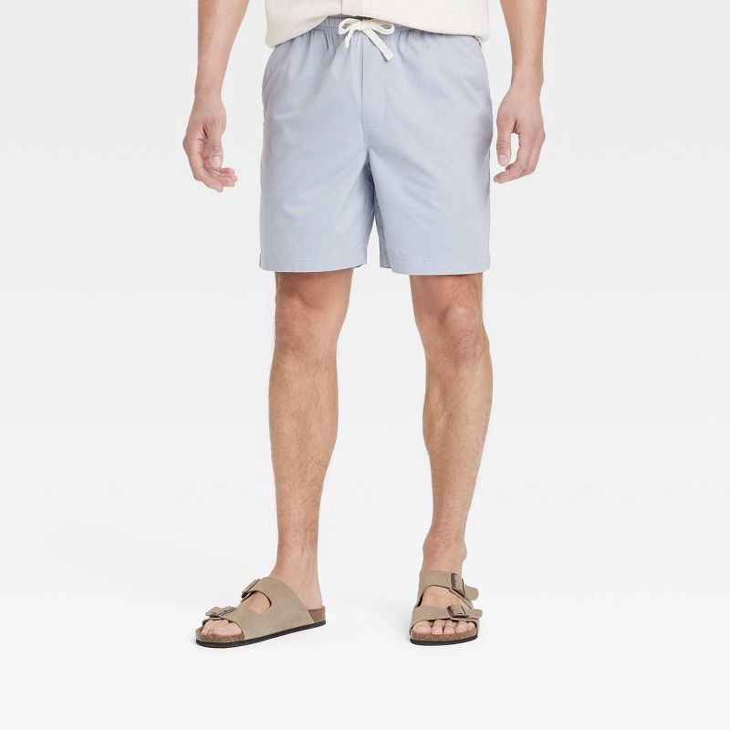 slide 1 of 3, Men's 7" Pull-On Shorts - Goodfellow & Co™ Gray M: Cotton Twill, Mid Rise, Drawstring Waist, 1 ct