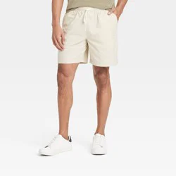 Men's 7" Pull-On Shorts - Goodfellow & Co™ Light Gray M: Cotton Twill, Mid Rise, Drawstring Waist