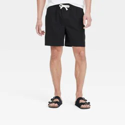 Men's 7" Pull-On Shorts - Goodfellow & Co™ Black M: Cotton Twill, Drawstring Waist, Pockets