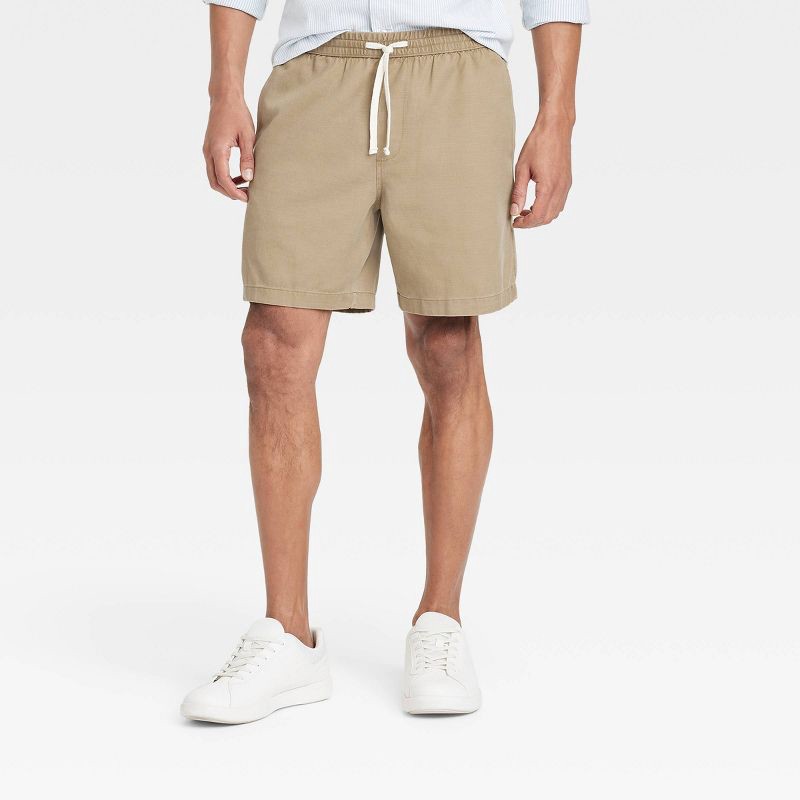 slide 1 of 3, Men's Vintage 7" Elevated Washed Pull-On Shorts - Goodfellow & Co™ Tan XS: Twill Fabric, 1 ct