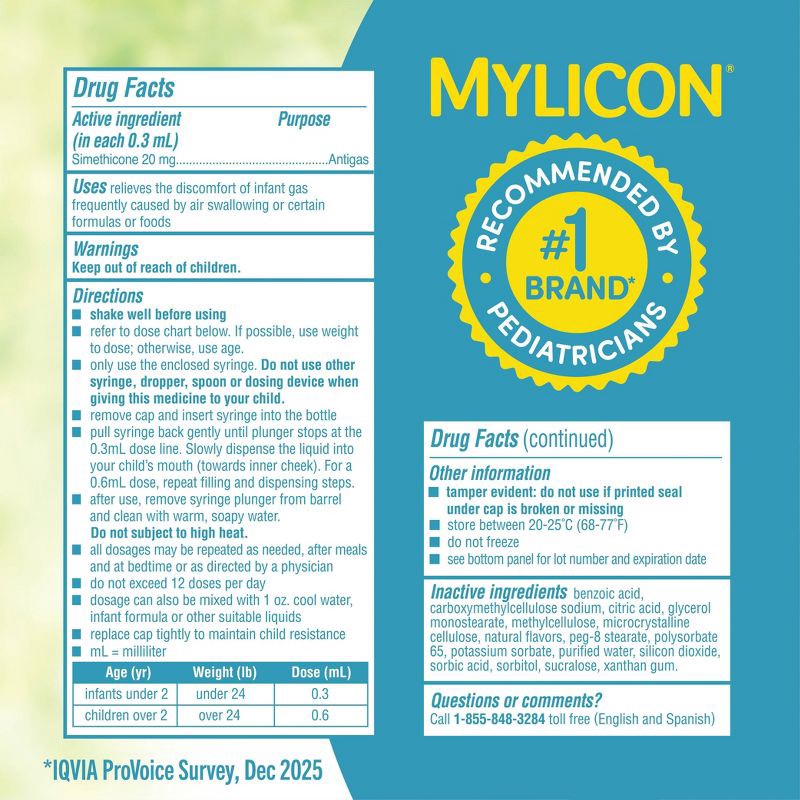 slide 6 of 7, Mylicon Infants Gas Relief Drops Dye Free - 0.5 fl oz, 0.5 fl oz