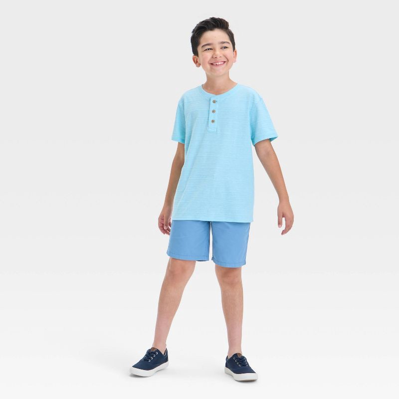slide 3 of 3, Boys' Flat Front 'At the Knee' Chino Shorts - Cat & Jack™ Blue 8: Cotton, Adjustable Waistband, 1 ct
