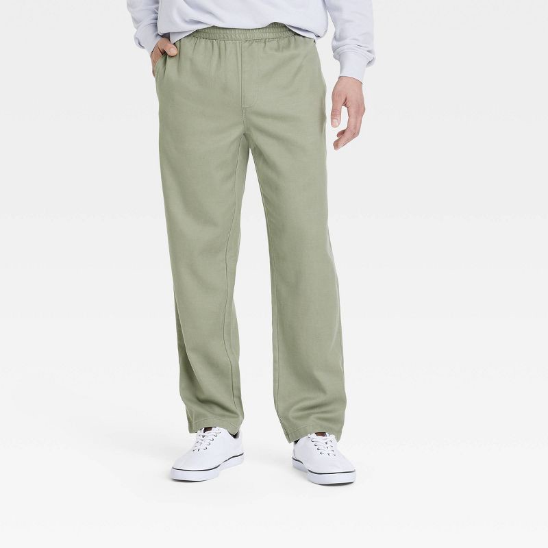 slide 1 of 3, Men's Straight Fit Pull-On Pants - Goodfellow & Co™ Green XL: Midweight, Woven, Front & Back Pockets, 1 ct