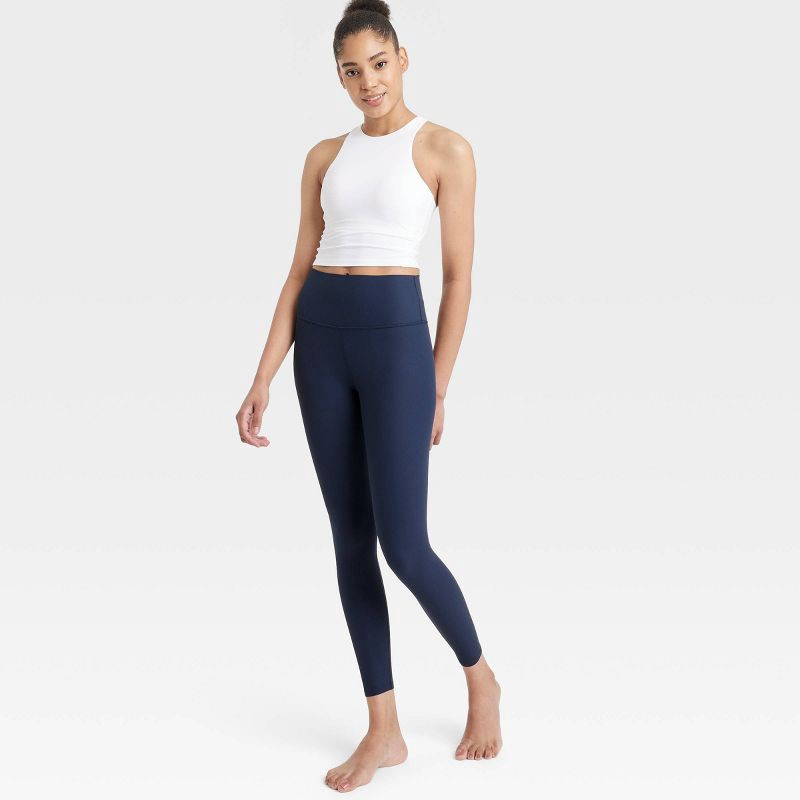 slide 5 of 6, Women's Everyday Soft High-Rise Ribbed 7/8 Leggings - All In Motion™ Navy Blue S: Moisture Wicking, UPF 50+, 1 ct