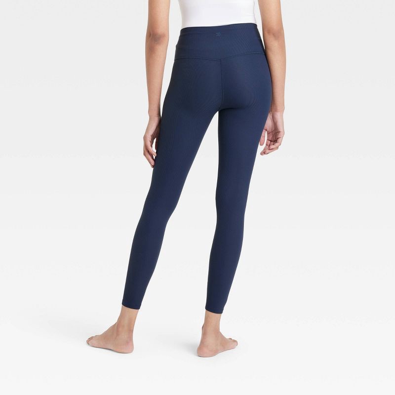 slide 2 of 6, Women's Everyday Soft High-Rise Ribbed 7/8 Leggings - All In Motion™ Navy Blue M: Moisture Wicking, UPF 50+, 1 ct