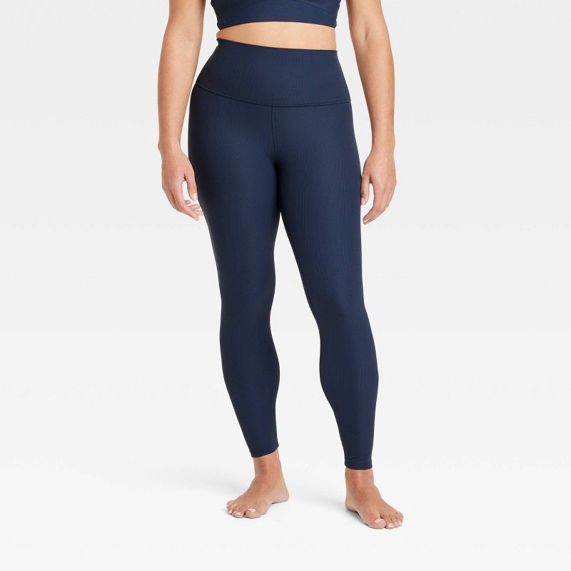 slide 3 of 6, Women's Everyday Soft High-Rise Ribbed 7/8 Leggings - All In Motion™ Navy Blue L: Moisture Wicking, Quick Dry, UPF 50+, 1 ct