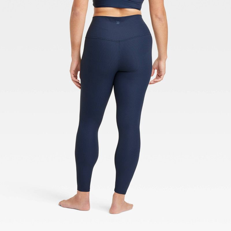 slide 4 of 6, Women's Everyday Soft High-Rise Ribbed 7/8 Leggings - All In Motion™ Navy Blue L: Moisture Wicking, Quick Dry, UPF 50+, 1 ct