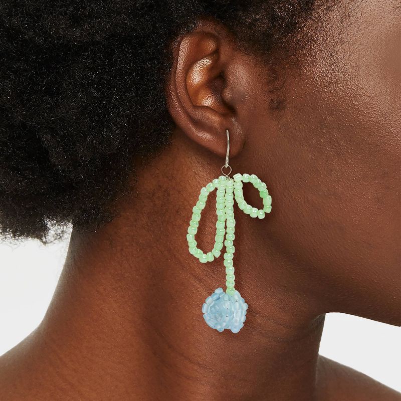 slide 2 of 3, Beaded Tulip Drop Earrings - Wild Fable™ /Blue: French Wire, Iron & Glass, Nickel-Free, 3.44" Length, 3.7g Weight, 1 ct