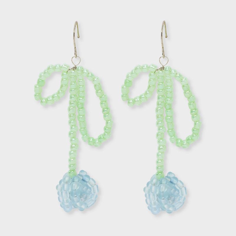 slide 1 of 3, Beaded Tulip Drop Earrings - Wild Fable™ /Blue: French Wire, Iron & Glass, Nickel-Free, 3.44" Length, 3.7g Weight, 1 ct