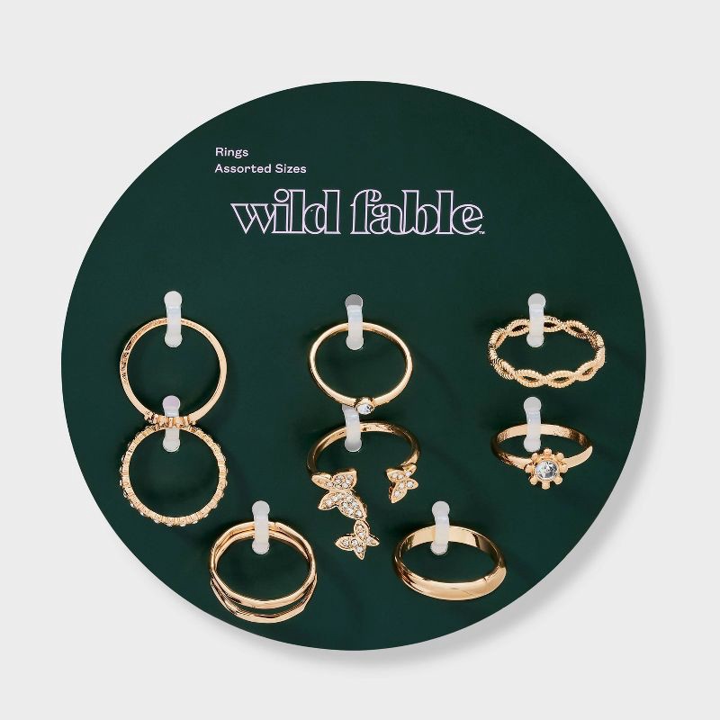 slide 2 of 3, Crystal Floating Butterfly Ring Set 8pc- Wild Fable™ Gold: Stacking Rings, Recycled Zinc, Sizes 6-8, 8 ct