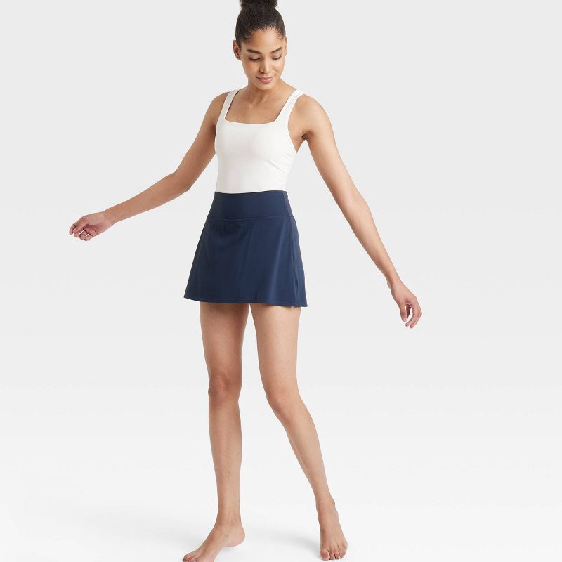 slide 5 of 6, Women's Everyday Soft Mid-Rise Skort 14.5" - All In Motion™ Navy Blue M: Moisture Wicking, Built-in Shorts, 1 ct