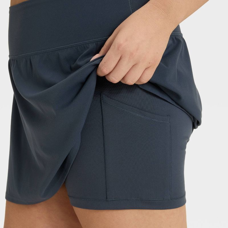 slide 7 of 7, Women's Everyday Soft Mid-Rise Skort 14.5" - All In Motion™ Navy Blue XXL: Moisture Wicking, Built-in Shorts, 1 ct