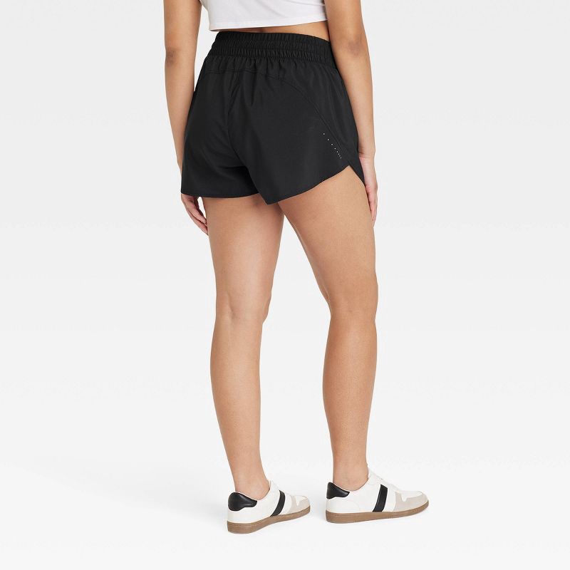 slide 4 of 6, Women's Woven Mid-Rise Run Shorts 3" - All In Motion™ Black M: Lightweight, Adjustable Waistband, Quick Dry, 1 ct