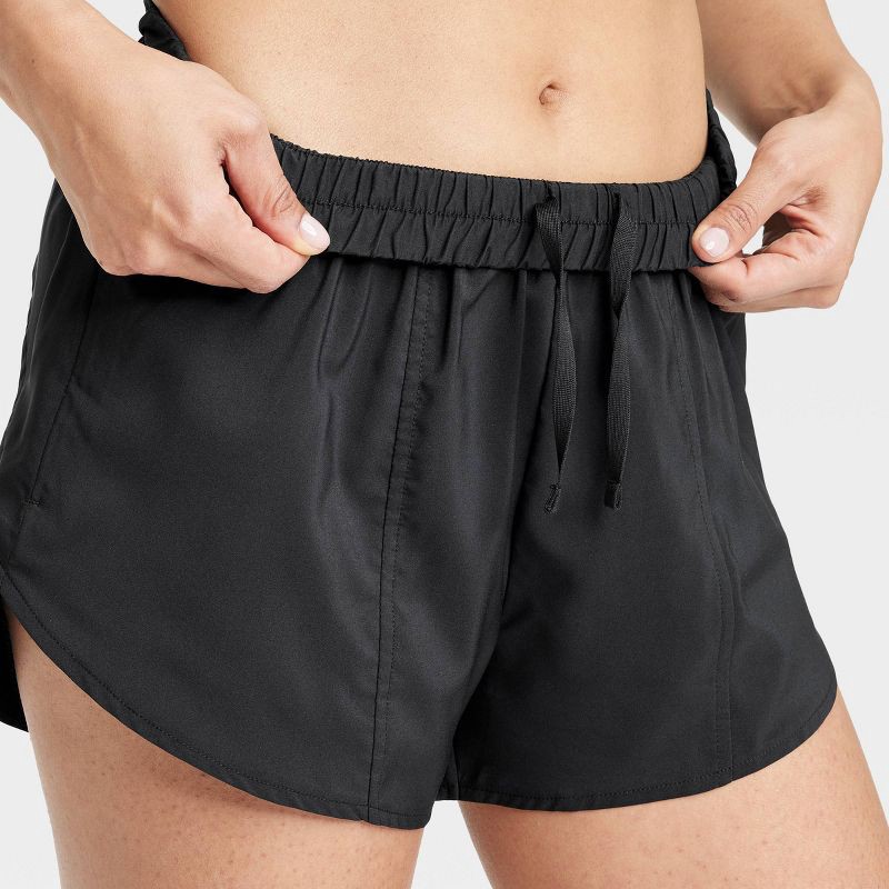 slide 6 of 6, Women's Woven Mid-Rise Run Shorts 3" - All In Motion™ Black M: Lightweight, Adjustable Waistband, Quick Dry, 1 ct