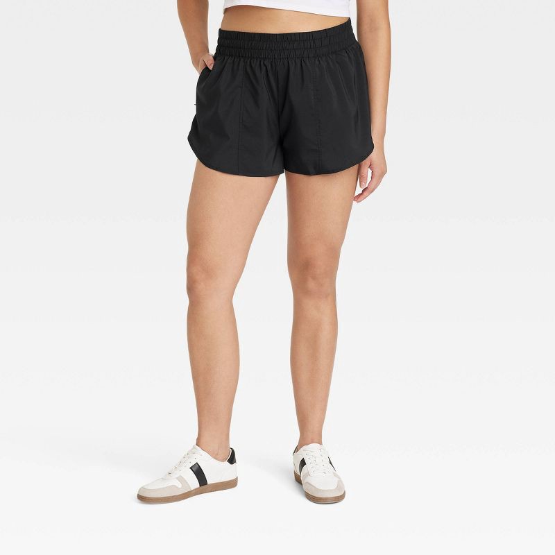 slide 3 of 6, Women's Woven Mid-Rise Run Shorts 3" - All In Motion™ Black XL: Lightweight, Moisture-Wicking, Quick-Dry, Adjustable Waistband, 1 ct
