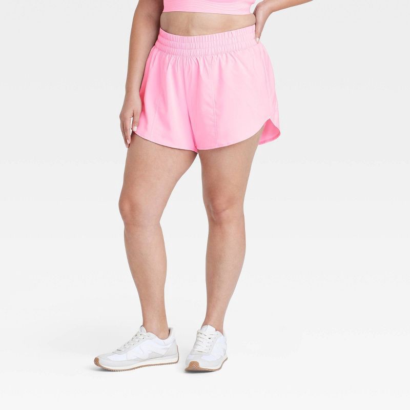 slide 3 of 5, Women's Woven Mid-Rise Run Shorts 3" - All In Motion™ Pink XXL: Lightweight, Moisture-Wicking, Quick-Dry, Adjustable Waistband, 1 ct