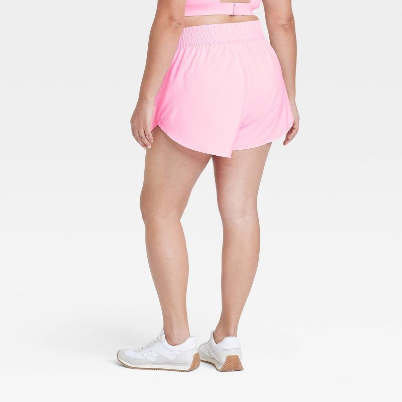 slide 4 of 5, Women's Woven Mid-Rise Run Shorts 3" - All In Motion™ Pink XXL: Lightweight, Moisture-Wicking, Quick-Dry, Adjustable Waistband, 1 ct